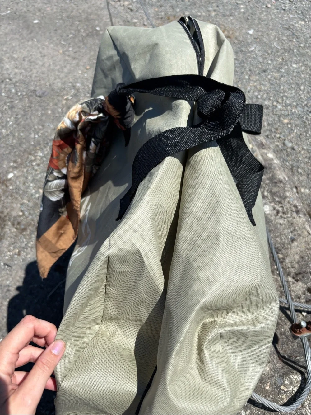 XXL Beige Travel Duffle Bag with Scarf Accent